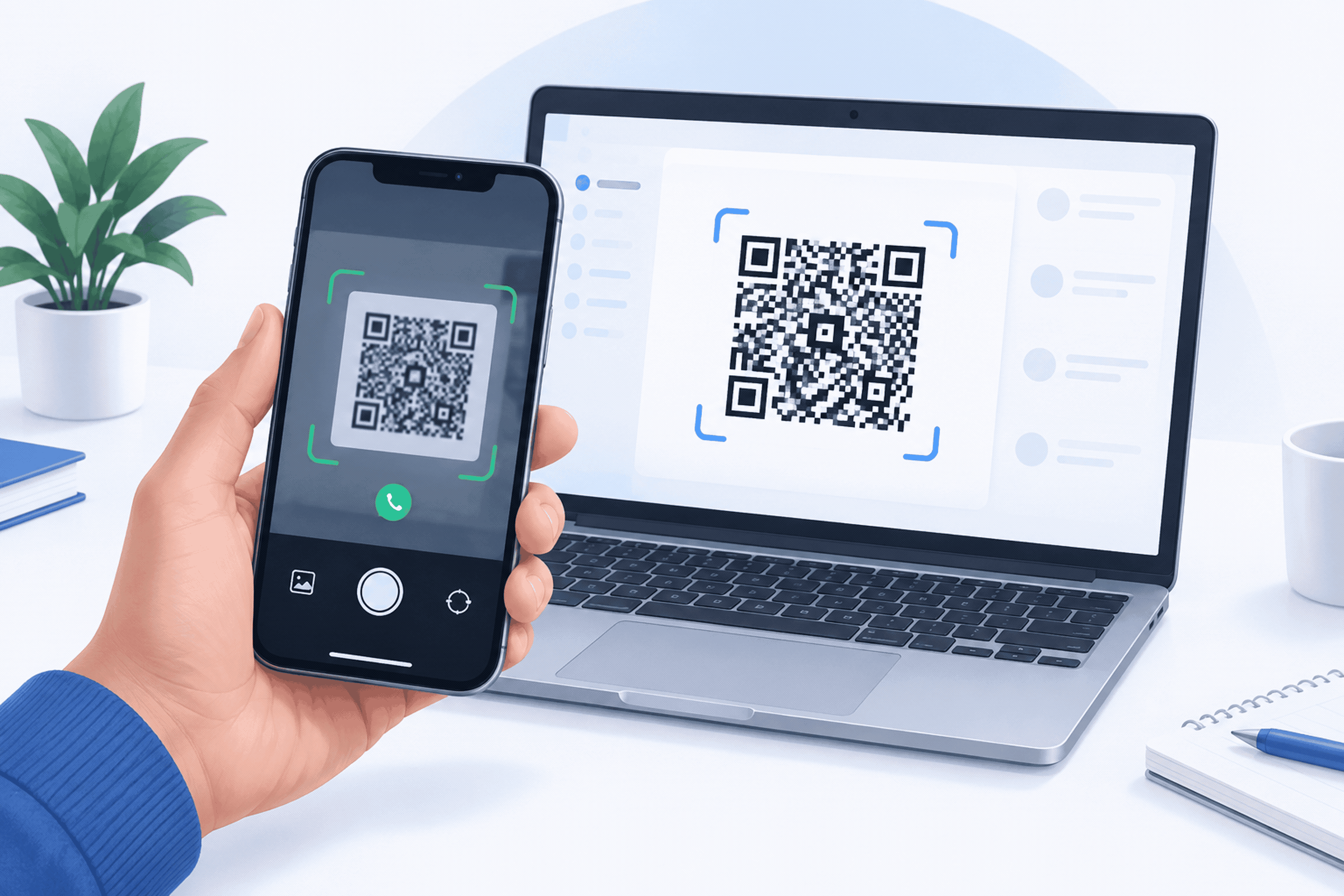 Phone scanning a QR code to connect WhatsApp